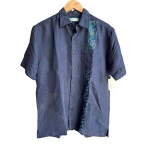 HAVANERA Mens Black EMBROIDERED CARIBBEAN RAYON CAMP SHIRT NWT Size M